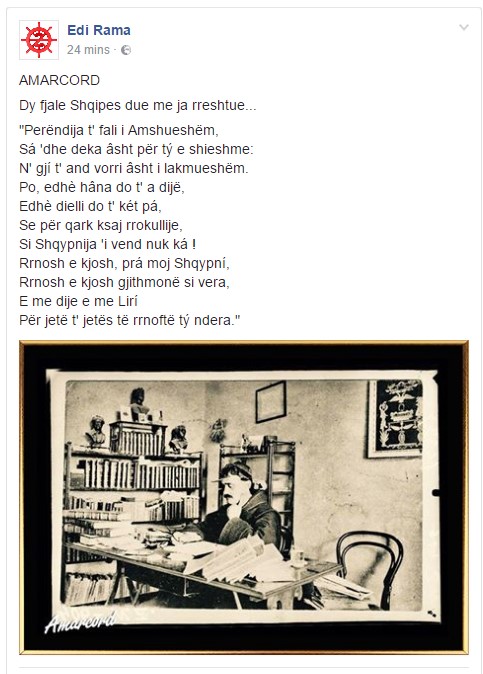 Edi Rama i flet “Shqypnis” përmes At Gjergj Fishtës