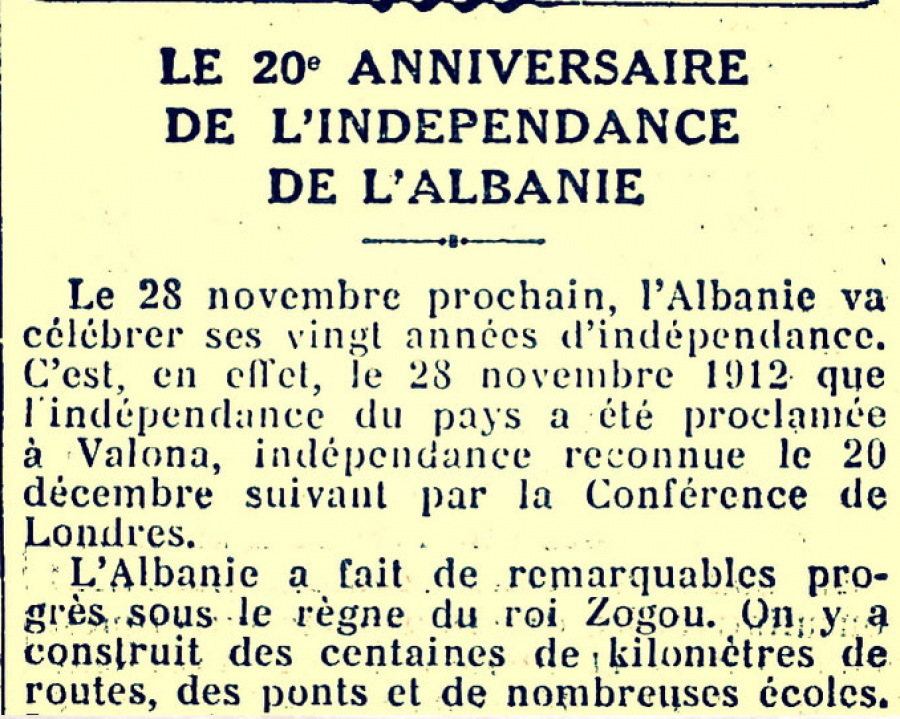 Ç’shkruante ‘Le Figaro’ në nëntor 1932, me rastin e 20-Vjetorit të Pavarësisë së Shqipërisë