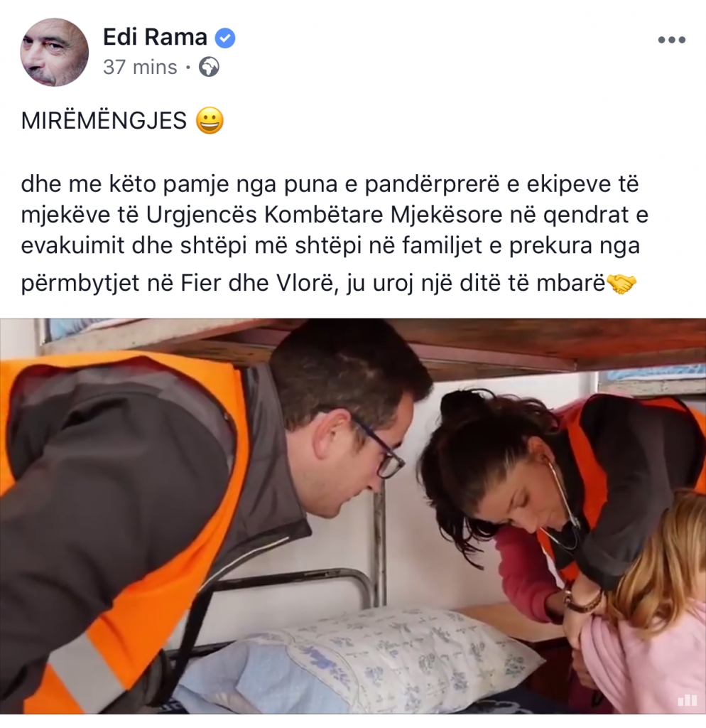 Rama, “ i qeras” ndjekësit në FB me një video me mjekë të Urgjencës Kombëtare Mjekësore në terren