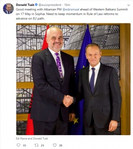 Pamjet e takimit në Bruksel Tusk dhe Rama
