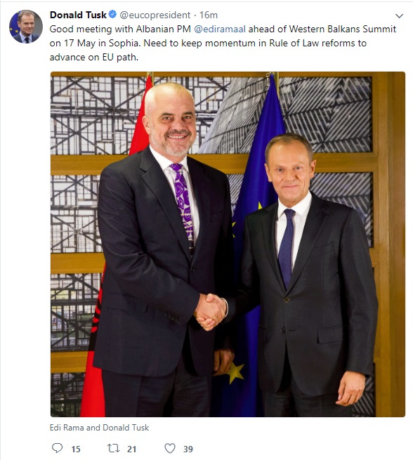 Pamjet e takimit në Bruksel Tusk dhe Rama