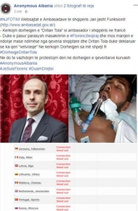 Anonymos Albania sulmon faqet e ambasadave shqiptare