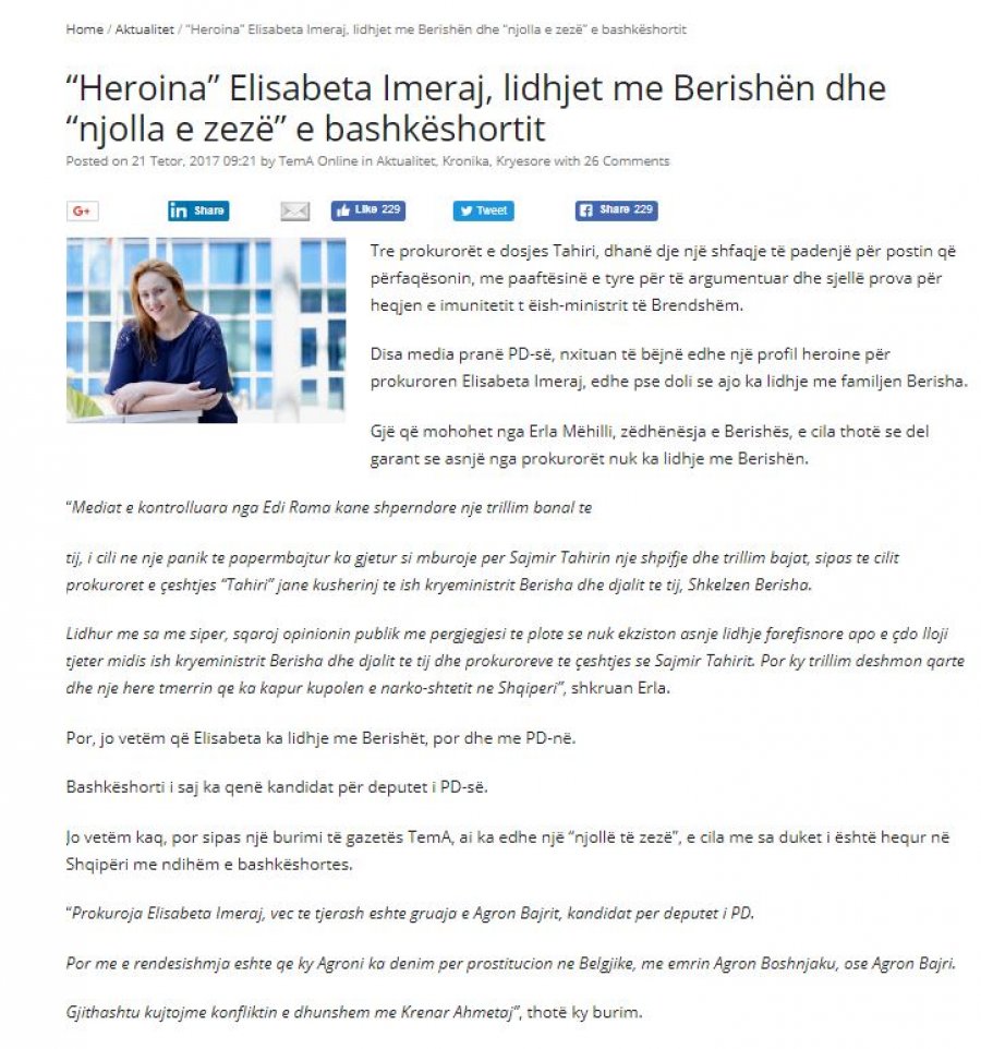 Akuza për shpifje/ Bashkëshorti i prokurores që heton Tahirin hedh në gjyq Mero Bazen