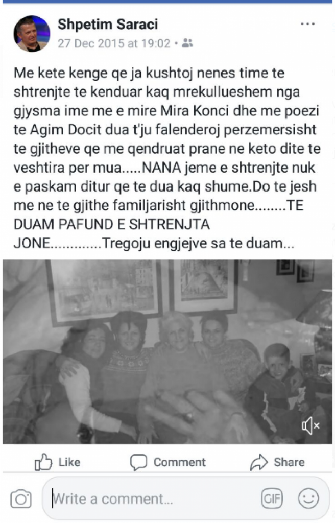 Shpëtim Saraçi, fjalë prekëse për nënën që nuk jeton më