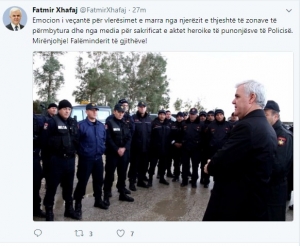 Xhafaj ka falenderuar forcat e policisë permes nje postimi në facebook