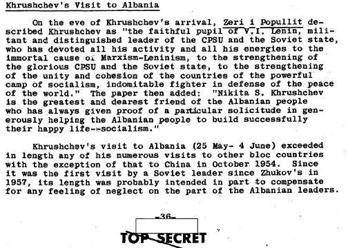 Raporti Sekret/ Amerikanët “vëzhguan” vizitën misterioze të Hrushovit në Shqipëri