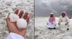 E rrallë, breshër në Arabinë Saudite, copat sa një top golfi