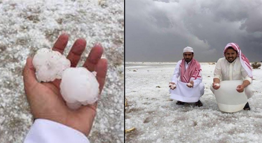E rrallë, breshër në Arabinë Saudite, copat sa një top golfi