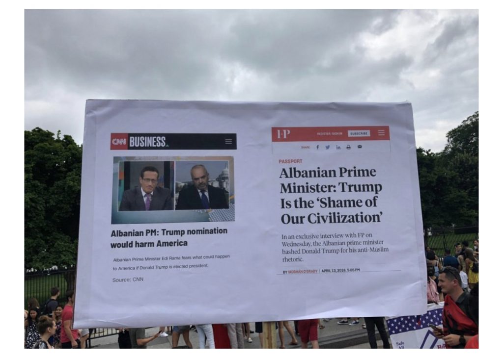 Protesta anti-Soros në Washington, shqiptarët i tregojnë Trumpit fyerjet e Ramës