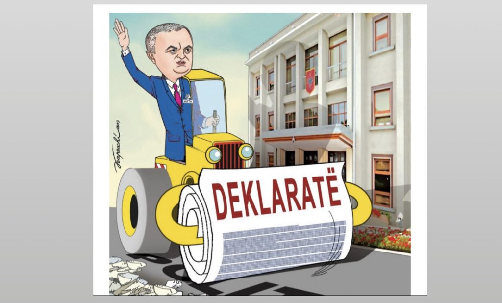 Karikatura/ Ilir Meta `braktis` presidencën dhe hipën mbi buldozer!