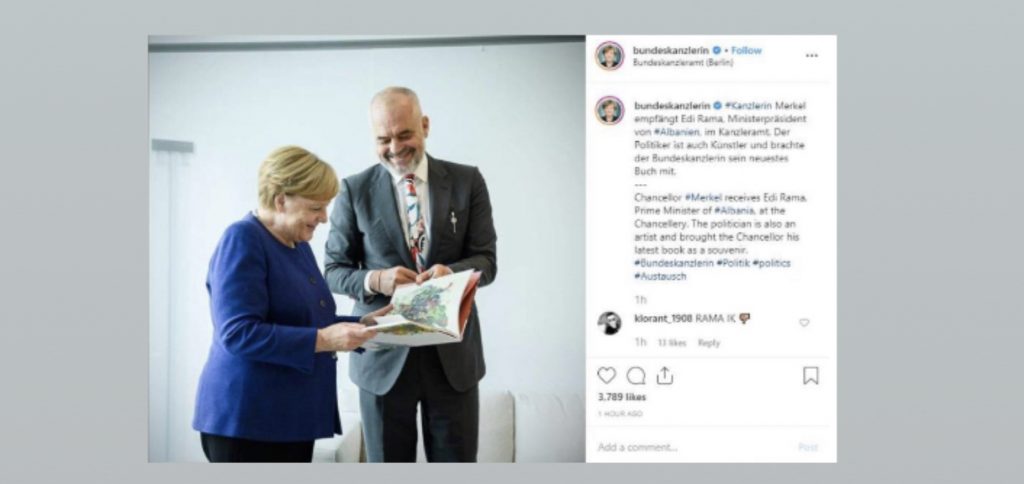 Merkel në Instagram:Takova Edi Ramën, kryeministrin e Shqipërisë, që është edhe piktor
