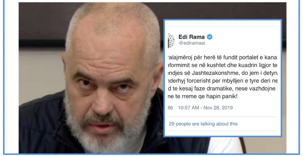 Rama paralajmëron mediat: Do t’ju mbyll forcërisht kanalet e informimit