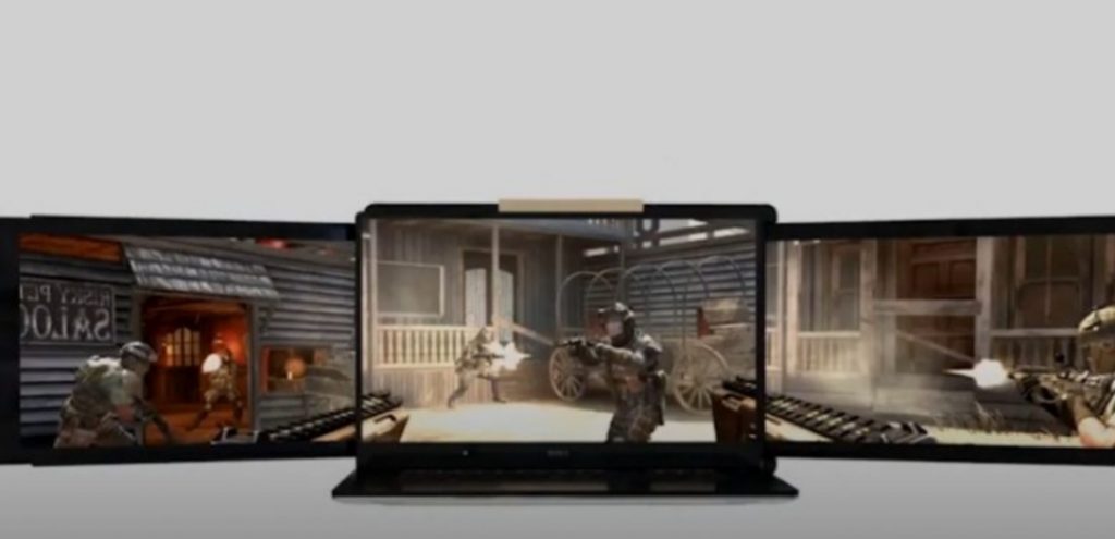 Monitori i zgjuar i laptopit që mund të hapet në tri ekrane të ndryshme