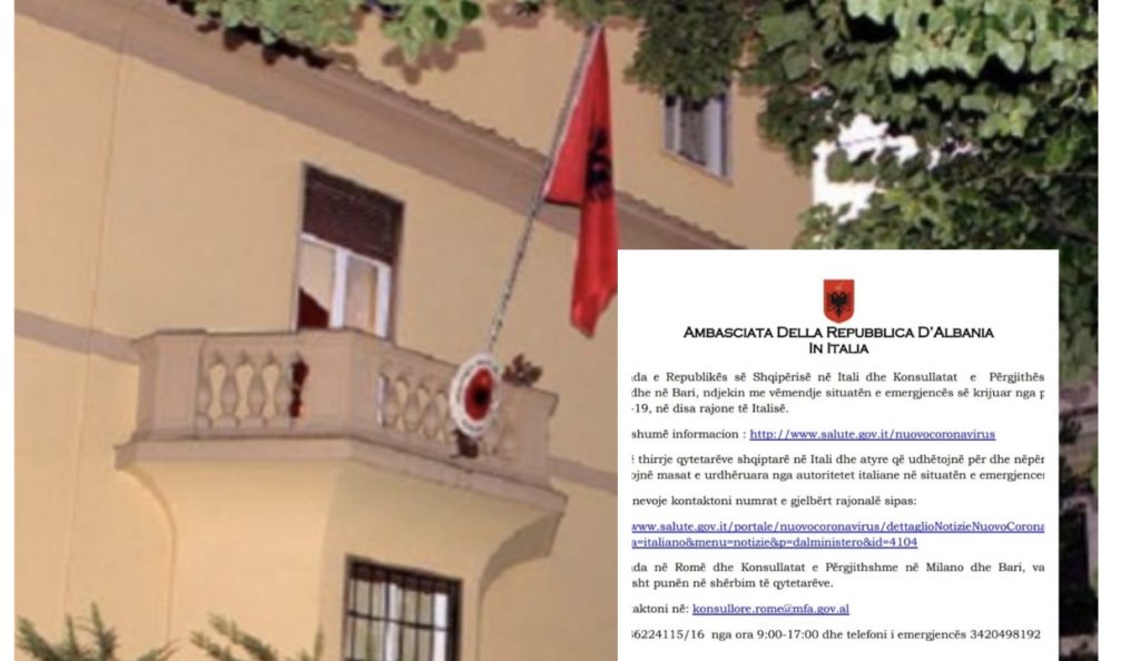 Koronavirusi/ Ambasada e Shqipërisë në Itali apel qytetarëve shqiptarë: Respektoni masat e urdhëruara nga autoritetet Italiane
