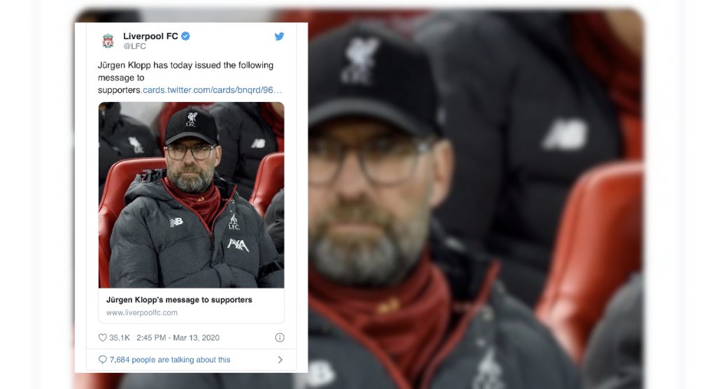 Jurgen Klopp, letër tifozëve: Sot futbolli s‘ka rëndësi, para jetës së njeriut