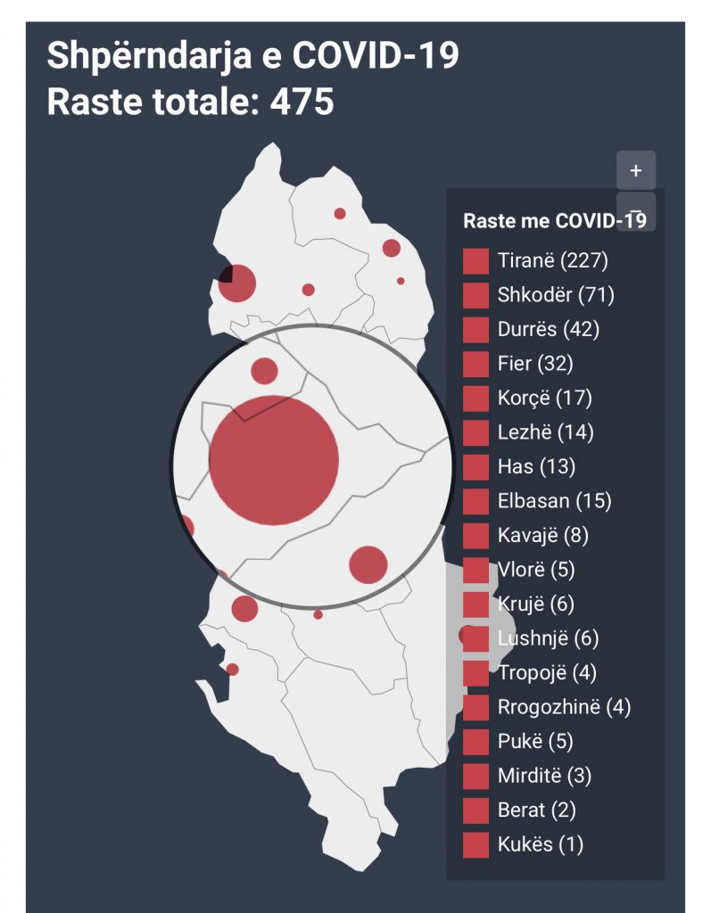 Koronavirusi/ Ja tre zonat më të rrezikshme në Tiranë