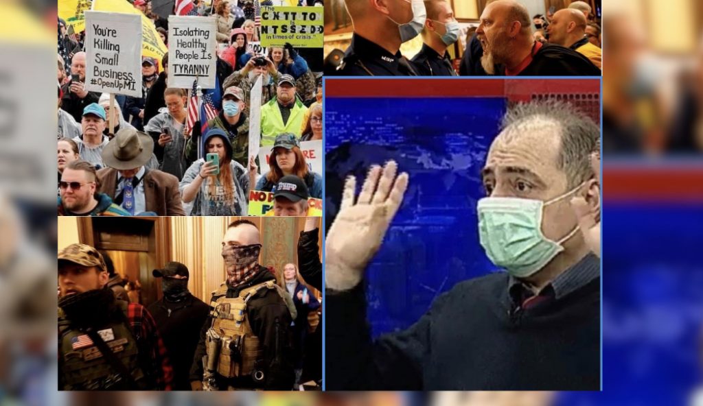 PROTESTUESIT AMERIKANË TË ARMATOSUR ME ARMË LUFTARAKE AUTOMATIKE DETYROJNË PARLAMENTIN E SHTETIT TË MIÇIGAMIT TË RRËZOJË PLANIN E GUVERNATORES SË MAJTË