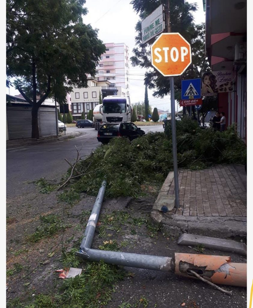 Katrahurë në Shkodër, shqyhen pllaka, rrëzohen pemët dhe bien mbi makina
