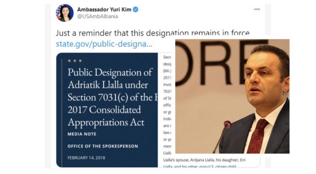 Adriatik Llala i pandehur, reagon ambasadorja Kim: Vetëm po ju kujtoj se vendimi që i ndahon hyrjen në SHBA është ende në fuqi