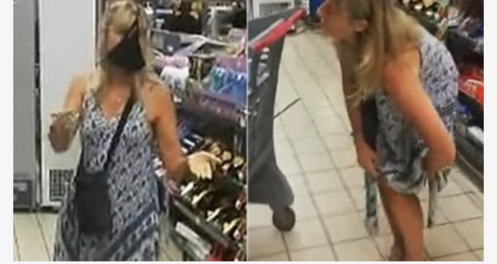 Gruaja heq të brendshmet në mes të supermarketit dhe i përdor si maskë