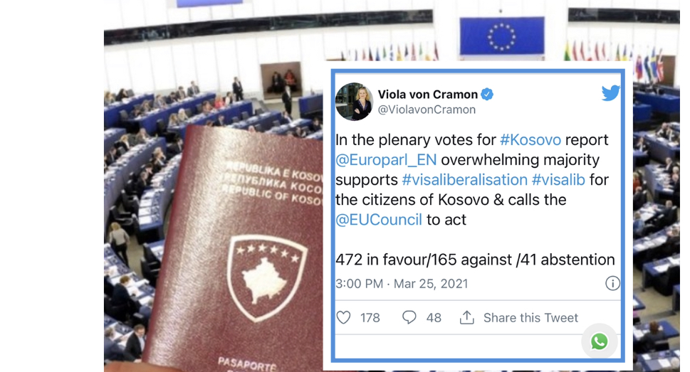 Parlamenti Evropian voton pro liberalizimit të vizave për Kosovën