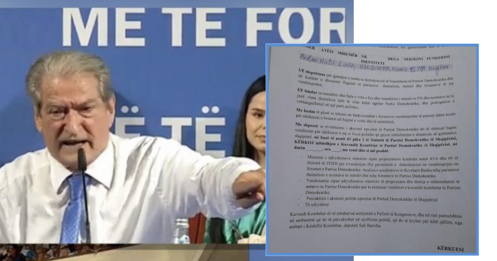 Publikohet DOKUMENTI/ Kjo është letra që po firmosin demokratët për thirrjen e Kuvendit Kombëtar të PD-së