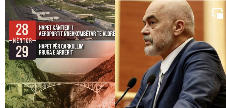 Edi Rama zbulon datat/ Ja kur hapet për qarkullim Rruga e Arbrit dhe çel kantieri për Aeroportin Ndërkombëtar të Vlorës (FOTO)