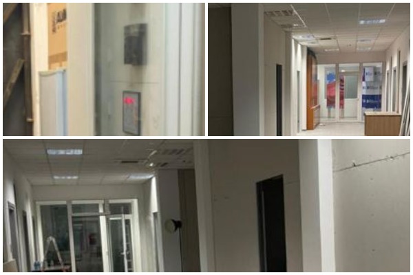 Publikohen fotot brenda selisë së PD/ Dera e hekurit s’ka lidhje me godinën, po izolohet paneli elektrik dhe fibra optike