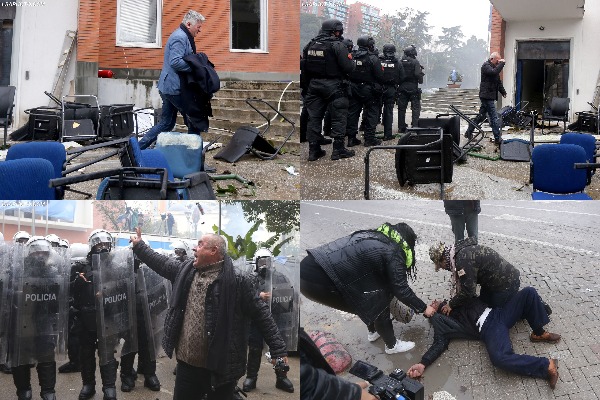 FOTOLAJM/ Ndërhyrja e Policisë me gaz dhe ujë! Momenti kur deputetët e PD dalin nga selia me sy të skuqur