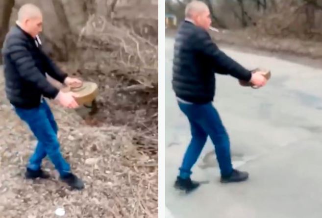 VIDEO/ Ukrainasi filmohet duke hequr minën vdekjeprurëse nga rruga