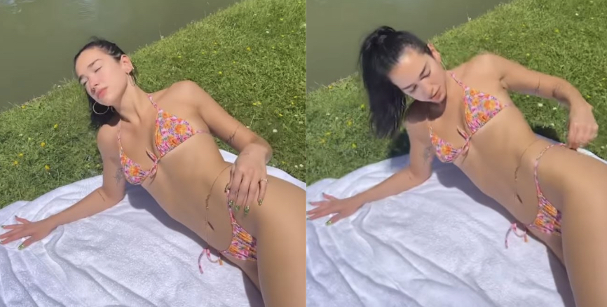 Dua Lipa  pozon e shtrirë buzë lumit e veshur me bikini (Foto)