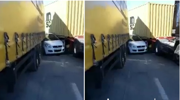 Makina ngec mes dy kamionëve në Durrës-Tiranë