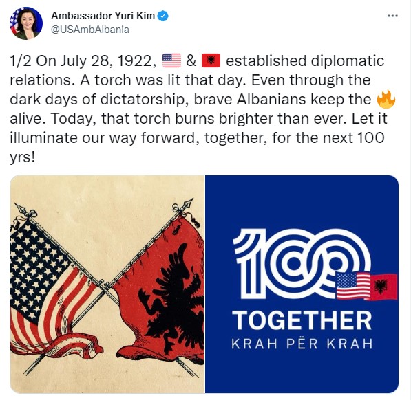 Një mesazh nga Yuri Kim për 100-vjetorin e lidhjes së marrëdhënieve diplomatike mes Shqipërisë dhe SHBA