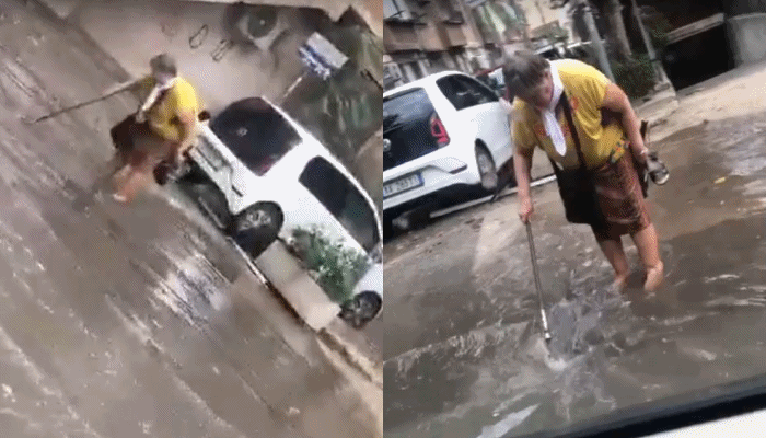10 minuta shi vere përmbyt ish-parkun e autobusave në Tiranë, banorja ‘përvesh mëngët’ dhe bën punën që i takon UKT-së