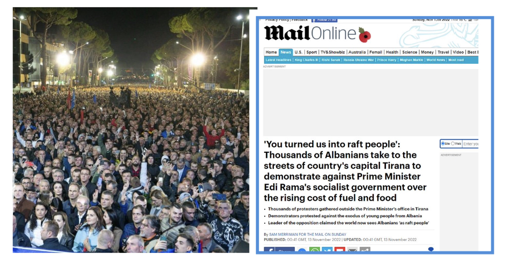 Media  britanike/ Daily Mail: Mijëra shqiptarë dolën në rrugët Tiranës për të demonstruar kundër qeverisë Rama: Na kthyet në popull gomonesh