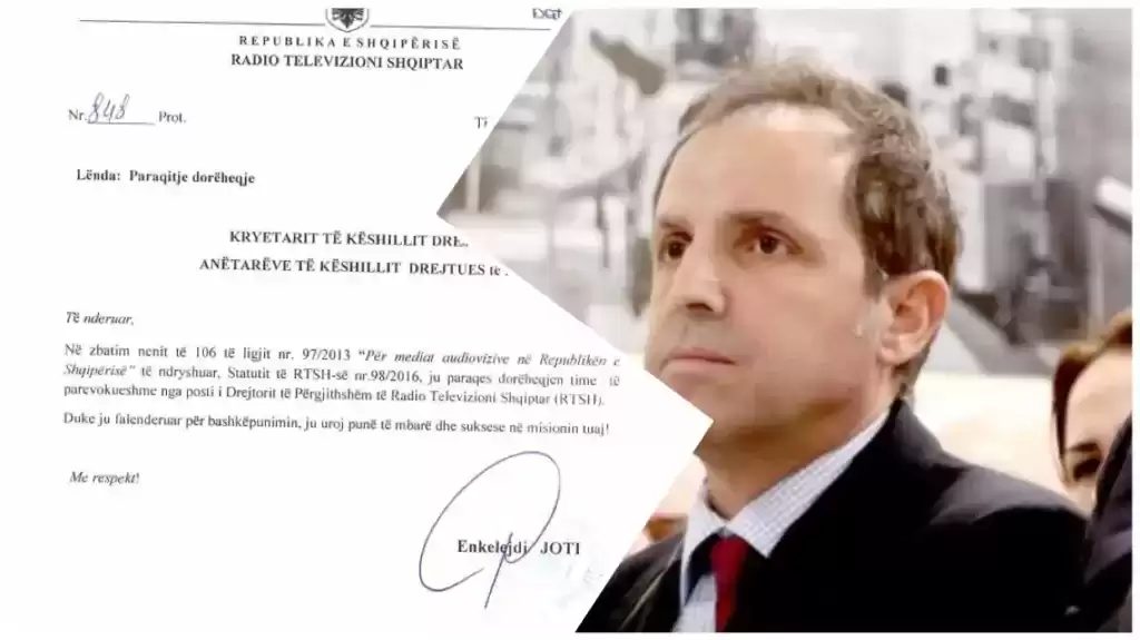 Dorëhiqet drejtori i përgjithshëm i RTSH-së, Enkelejdi Joti (Dokumenti)