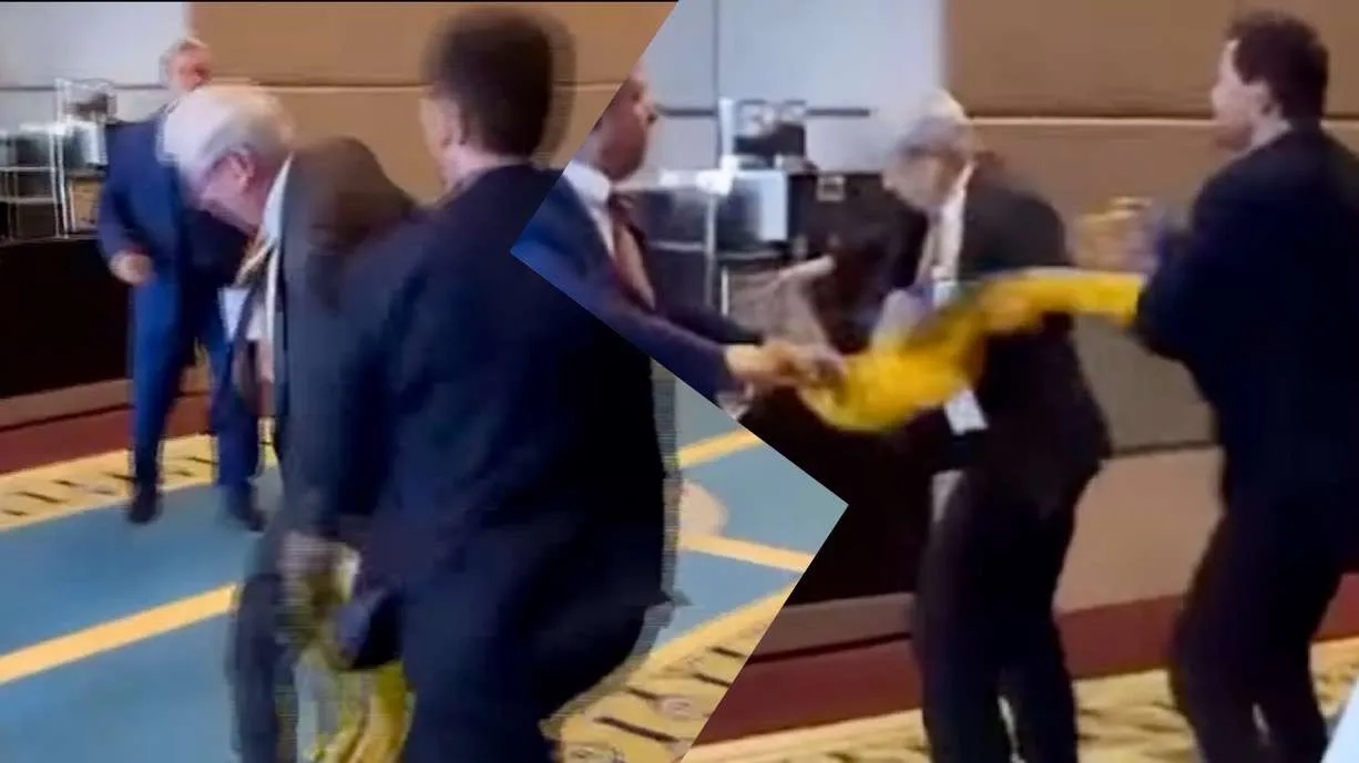 VIDEO/ Zyrtari ukrainas e mbron flamurin me grushte