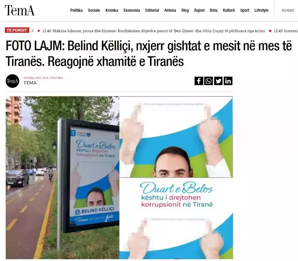 Rasti i posterit të Belind Këlliçit me gishtin dhe “dënimi” nga Komuniteti Mysliman