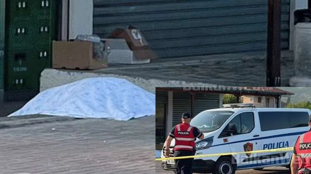 FOTO/  Vrasja në Lezhë, viktim i shtrirë në hyrje të marketit