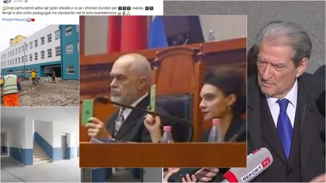 Rama pasi votoi pro arrestimit të Berishës  poston  punimet  në një shkollë në Durrës