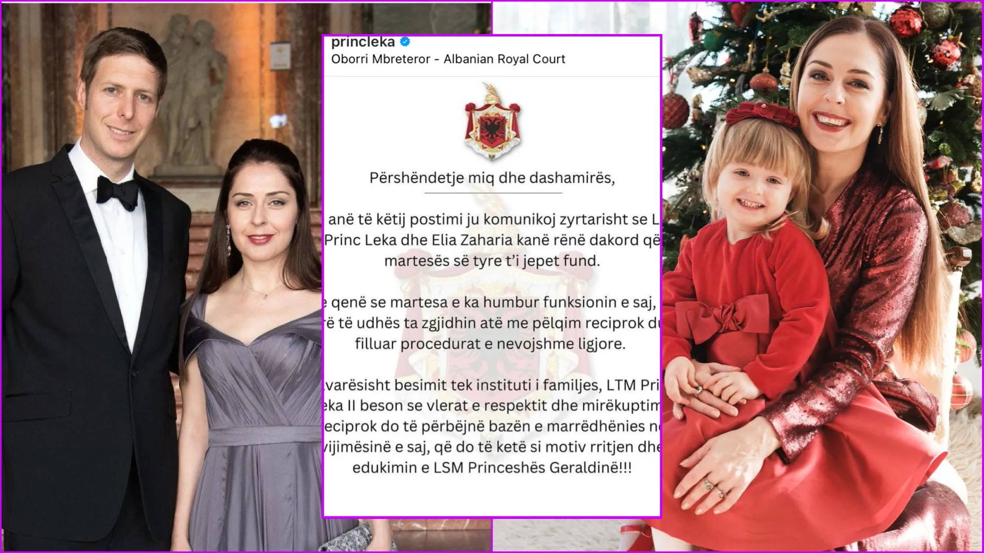 Princ Leka njofton zyrtarisht ndarjen nga Elia Zaharia: Kemi filluar procedurat e divorcit, mirëqenia e vajzës do mbetet në qendër të vëmendjes
