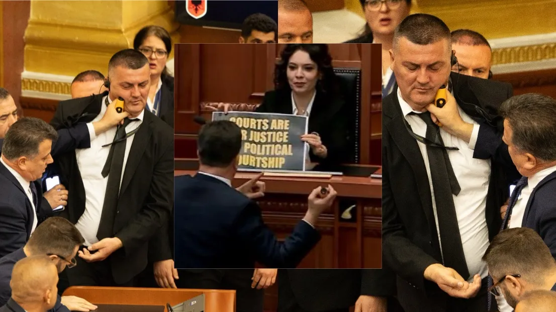 FOTOT nga tensionet në seancën parlamentare, Noka i afrohet ministres me pankartë…
