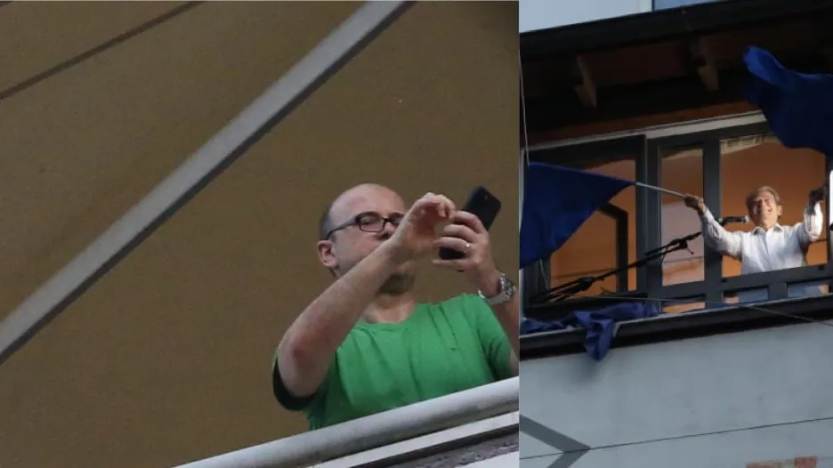 Foto/ Berisha mban fjalim nga dritarja pasi mori logon dhe vulën e PD, dhëndri e filmon nga ballkoni