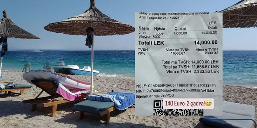 Këngëtarja  skandalizohet :  Një çadër me dy shezlongë 70 mijë lekë në Palasë