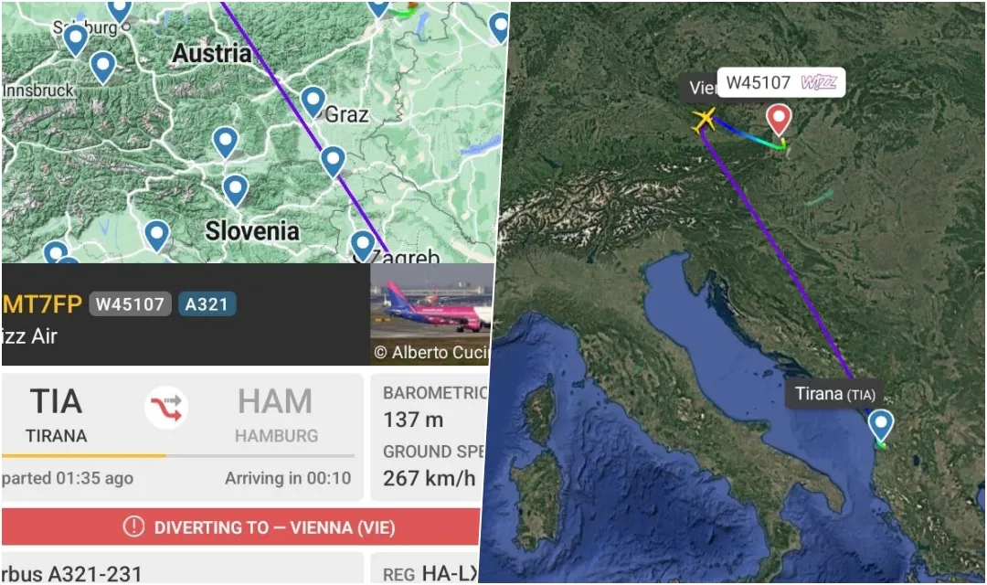 Avioni i linjës Tiranë-Hamburg devijon dhe ulet në Vjenë, nuk dihet arsyeja