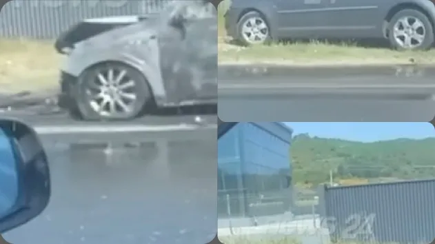 VIDEO/ Tiranë – Durrës, shkrumbohet nga flakët një automjet