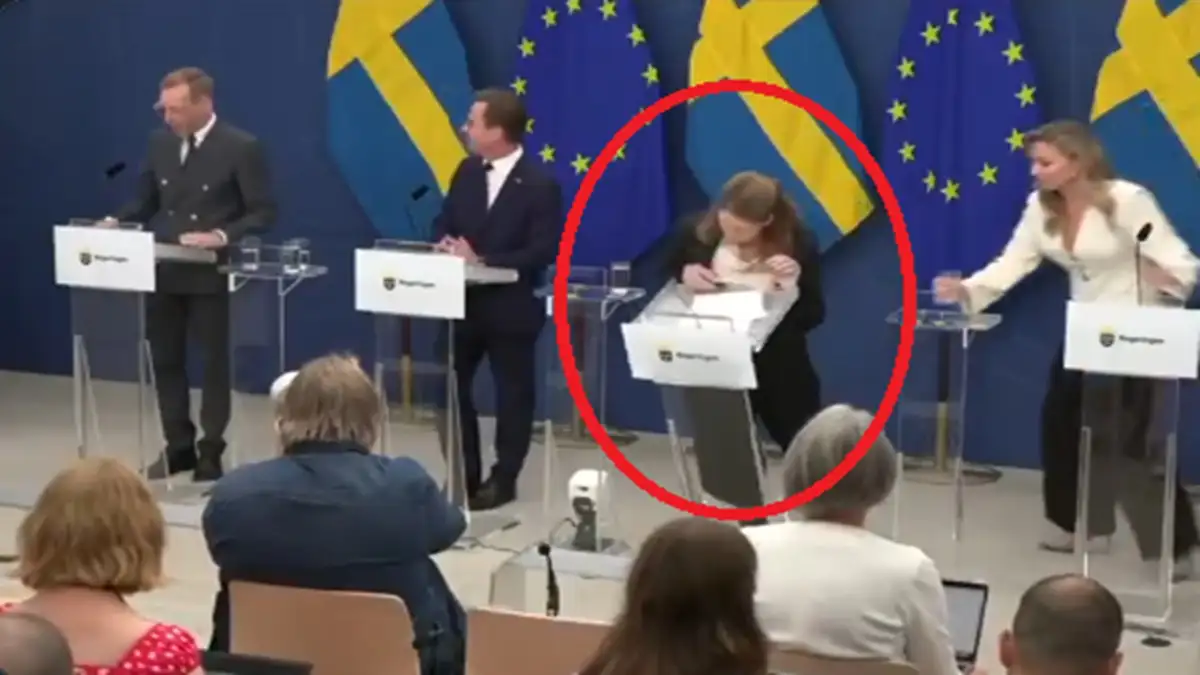 Ministrja suedeze humb ndjenjat gjatë konferencës për shtyp