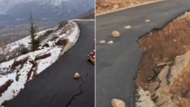 Skandal! Rruga Peshkopi-Lurë shembet pa u inauguruar (VIDEO)