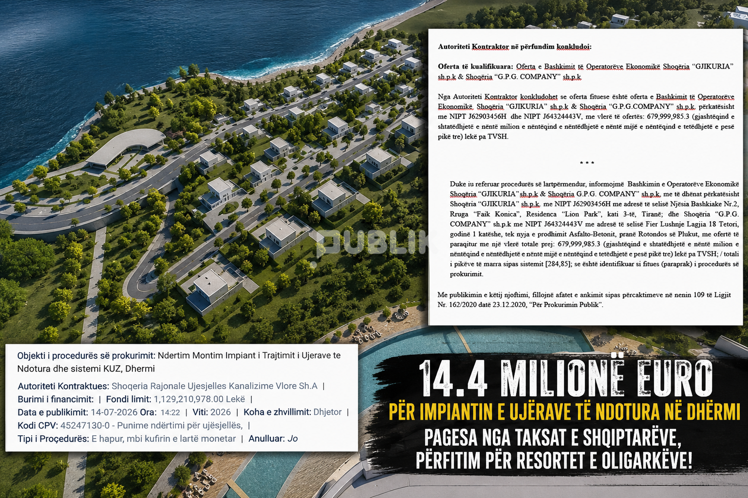 14.4 milionë € nga taksat për impiantin e ujërave të zeza në Dhërmi