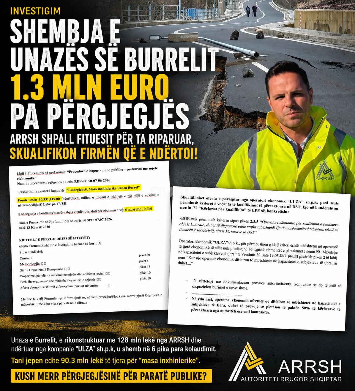 ARRSH jep miliona të tjera për riparimin e Unazës së Burrelit